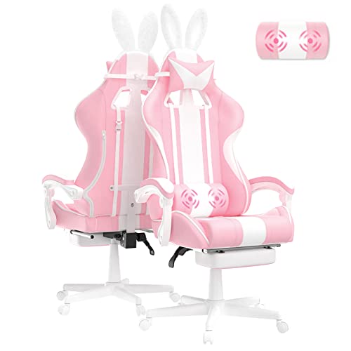 Ferghana Pink Gaming Chair with Footrest