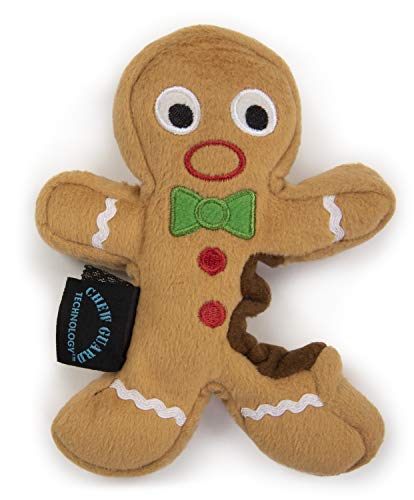 Festive and Durable goDog Christmas Gingerbread Man Squeaky Plush Dog Toy