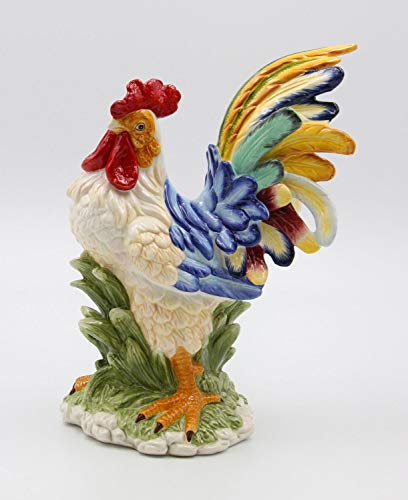 Fine Ceramic Colorful Country Rooster Figurine Multi Colors, 10 7/8" H