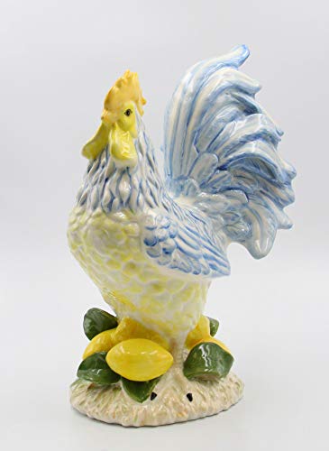 Fine Ceramic Lemon Hill Country Blue Rooster with Lemon Figurine