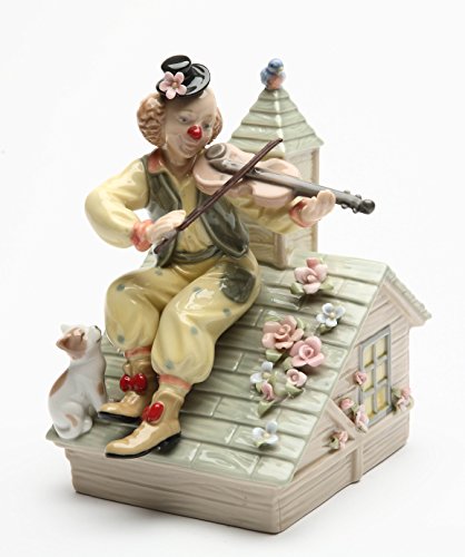 Fine Porcelain Fiddling Clown with Cat Playing Violin Figurine