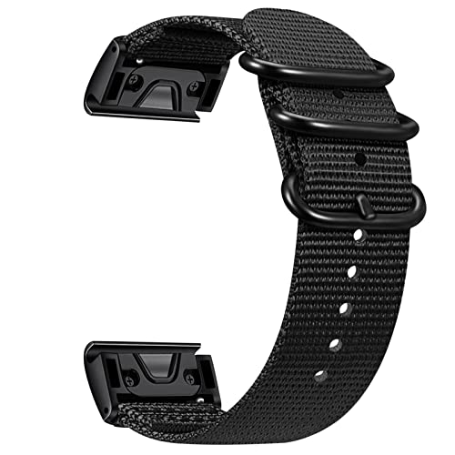 Fintie Band Compatible with Garmin Fenix 7X / 6X / 6X Pro / 5X Plus / 5X / 3/3 HR/Tactix Charlie Watch, 26mm Premium Woven Nylon Adjustable Replacement Strap, Black