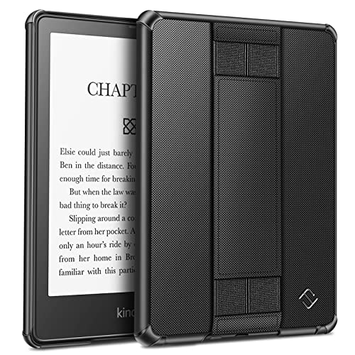 Fintie Case for 6.8" Kindle Paperwhite (11th Generation-2021) and Kindle Paperwhite Signature Edition - [Corner Protection] Hard Back Shell Cover with Hand Strap, Black