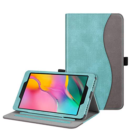 Fintie Case for Samsung Galaxy Tab A 8.0 2019 Without S Pen Model (SM-T290 Wi-Fi, SM-T295 LTE), [Corner Protection] Multi-Angle Viewing Stand Cover with Pocket, Turquoise/Brown