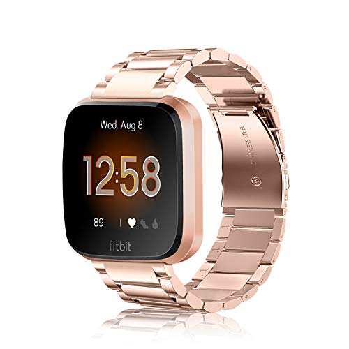 Fintie Metal Band Compatible with Fitbit Versa 2, Versa, Versa Lite Edition, Solid Stainless Steel Strap Replacement Wristband Business Bracelet Compatible with Fitbit Versa Smartwatch, Rose Gold