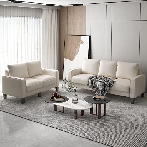 FIQHOME 2-Piece Storage Sofa Set in Beige Fabric