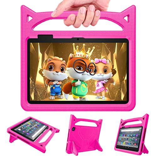 Fire 7 Tablet case for Kids, 7” 12th Generation (2022 Release),Riaour Light Weight Shockproof Kid-Proof Protective Cover with Handle Built-in Foldable Kickstand for Amazon fire 7 Tablet,Rose