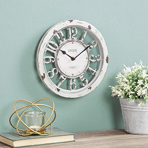 FirsTime & Co.® Antique Farmhouse Contour Wall Clock, American Crafted, Distressed Ivory, 10 x 2 x 10