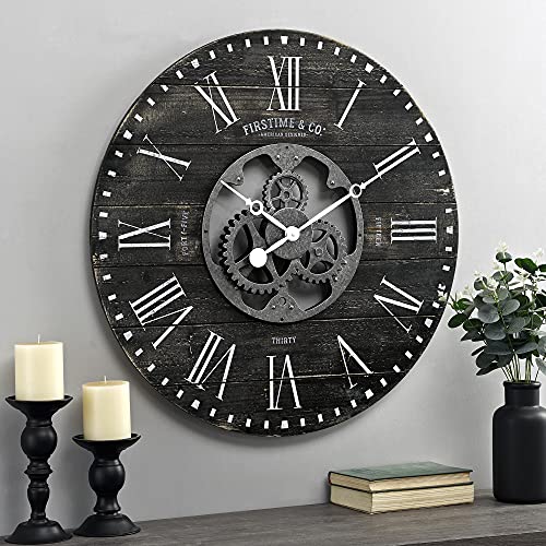 FirsTime & Co. Black Shiplap Gears Wall Clock