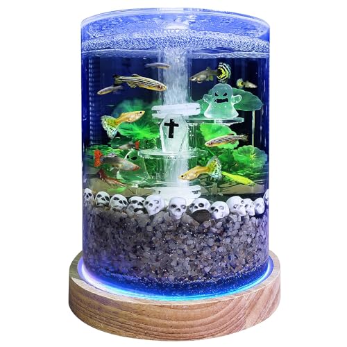 Fish Bowls Ornamental Fish Breeding Tanks 8.86"x6.7" DIY Starter Kit with Led Aquarium Lights and Silent Air Pump,Self Cleaning Fish Tank,Habitat for Goldfish, Turtles,The for Fish Lovers