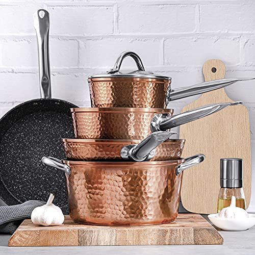 Fit Choice 8 Pieces Steel Hammered Copper Cookware Set