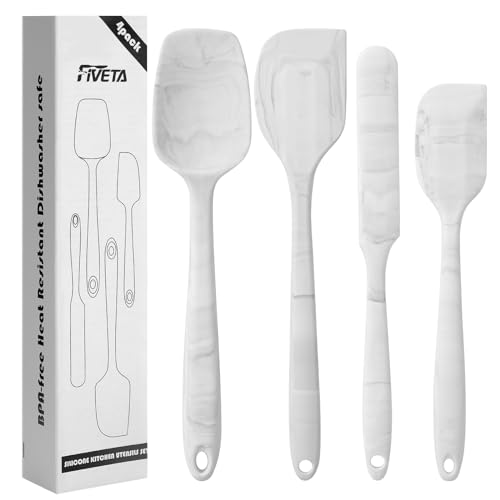 FIVETAS Silicone Spatula Set for Baking, Cooking, High Heat Resistant, Non Stick, Dishwasher Safe, Marbling Set of 4