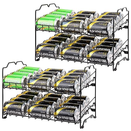 Fixwal 2 Pack Can Rack Organizers, Kitchen Storage, Black Stackable Can Organizer, Holds Up to 48 Cans for Kitchen Cabinet or Pantry