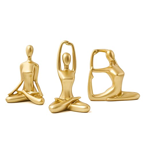 FJS Gold Yoga Decor - Set of 3 Yoga Figurines for Zen Meditation