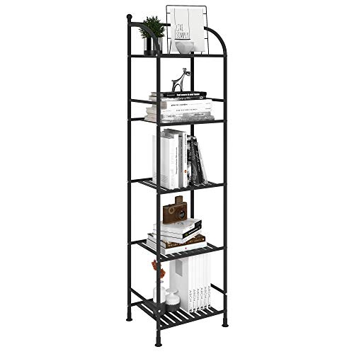 FKUO 5 Tier Bathroom Storage Open Shelf Unit, Free-Standing Metal Corner Rack Shelving for Kitchen, Living Room, Hallway (Black, 5 Tier)