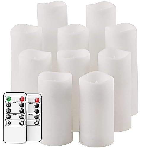 Flameless Candles,Salipt LED Flickering Candles Set of 10 (H 4" 5" 6" 7" xD 2.2") Waterproof Candles, Resin Plastic, Indoor Outdoor Use,White
