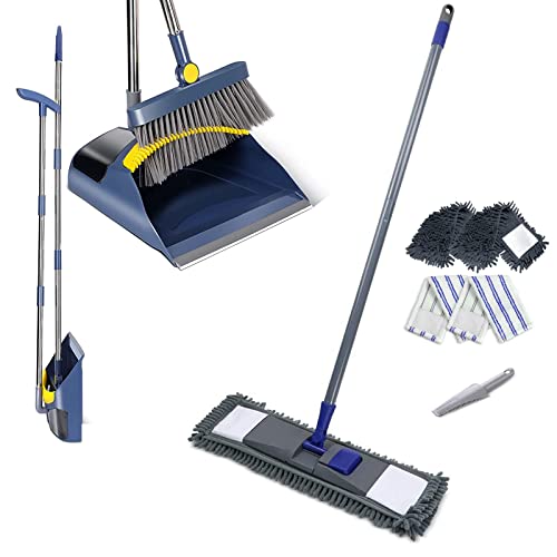 Flat Mop with 2 Chenille Mop Pads and 2 Microfiber Mop Pads