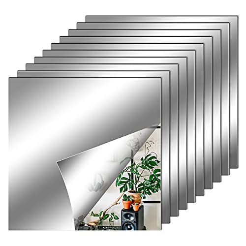 12 Pcs Acrylic Flexible Mirror Sheets, 12 x 12 in Mirror Tiles Self Adhesive Square Cuttable Mirror Wall Stickers Non Glass Acrylic Safety Reflective