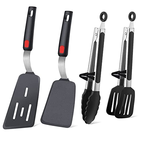 Flexible Silicone Spatula Turner Set and Kitchen Food Tongs