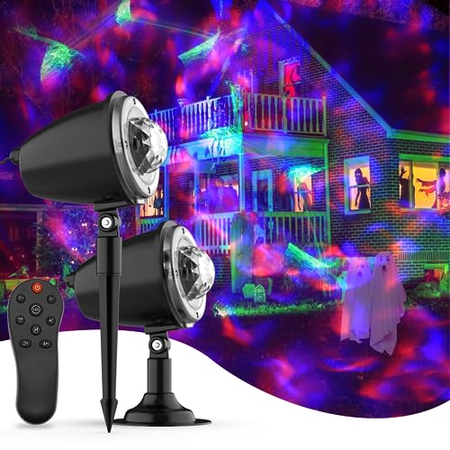 FLITI Halloween Lights Projector Outdoor,Water Wave Aurora Holiday Spotlight with Remote Control,Waterproof LED Landscape Light for Halloween Wedding Party Garden Yard Landscape Wall Tree Decoration