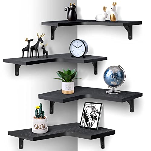 Floating Corner Shelves for Wall Décor Storage, 4 Pieces