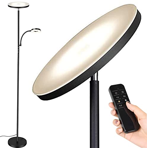 Floor Lamp,Upgraded 42W 3700LM Super Bright LED Torchiere Living Room Lamp with Adjustable Reading Light,Dimmable Modern Standing Lamp with Remote & Touch Control for Room Bedroom Office Floor Light