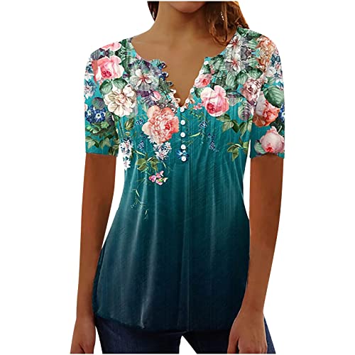 Floral Print Button Up Henley Top