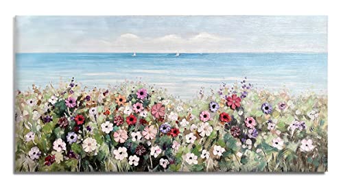 Flowers Wall Art Modern Landscape Painting Floral Canvas Pictures for Bedroom Colorful Blossom Wildflowers Living Room Wall Décor 40x20 Inch