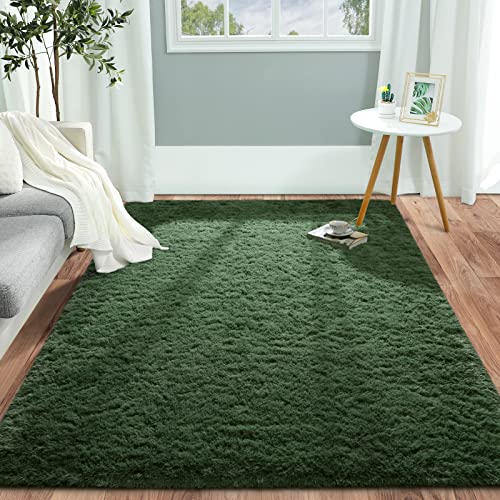 Fluffy Carpets, 4x6 Feet Deep-Green Rugs