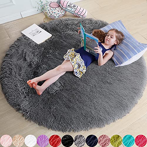 Fluffy Circle Rug 4'X4' for Kids Room