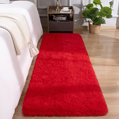 Fluffy Red Runner Rug for Bedroom