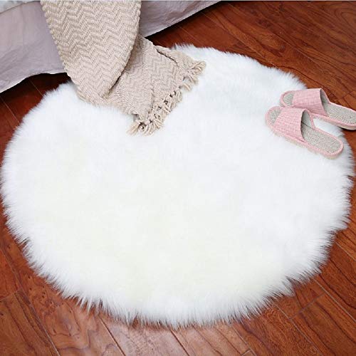 Fluffy White Round Area Rug - HEBE Faux Fur