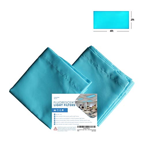 Fluorescent Light Filters, Light Covers for Classroom Office Hospital, 2x4ft, Flame-Retardant Panels, Flame Retardant Certification Included, 10 Strong Magnets, Tranquil Blue, 2 Pack