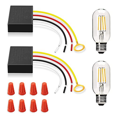 focondot 3 Way Touch Sensor Dimmer, Touch lamp Repair Kit Control Module with 2 Edison Dimmable Bulbs, Replacement Sensor, Touch Switch 2 Packs