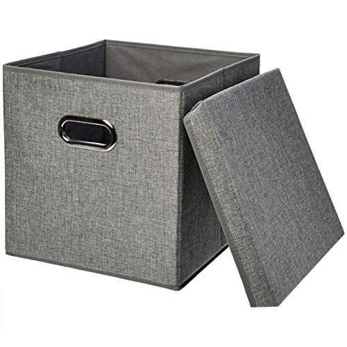 Foldable Burlap Cube Storage Bin With Lid