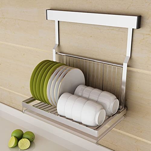 Supfirm Wall Mounted Stainless Steel Dish Drying Rack Fruit Vegetable Storage Basket with Drainboard and Hanging Chopsticks Cage Knife Holder
