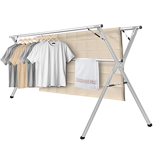 Foldable Stainless Steel Drying Rack with Windproof Hooks