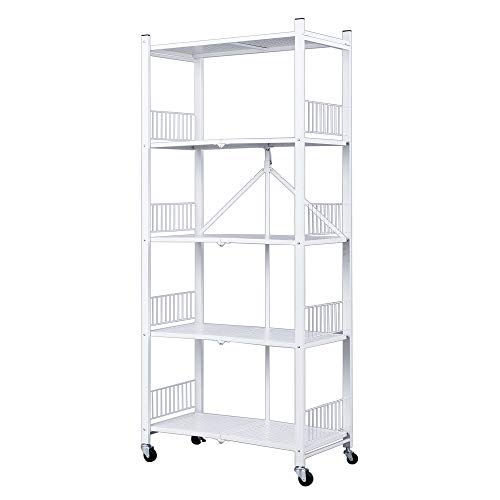 HealSmart 5-Tier Heavy Duty Foldable Metal Rack Storage Shelving Unit with  Wheels Moving Easily Organizer Shelves Great for Garage Kitchen Holds up to