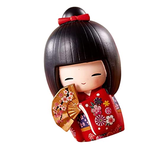 FOMIYES Japanese Kokeshi Doll Red Kimono Collectible Figurine Traditional Crafts Desktop Ornament for Home Restaurant Table Decor