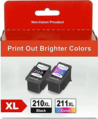 for Canon 210 and 211 Ink cartridges XL QUEENPRINT PG 210XL CL 211XL Ink Cartridges for Cannon PIXMA MP230 MP240 MP250 MP260 MP270 MP490 MP495 MX320 IP2700 IP2702 Printer(Black PG210, Color CL211)