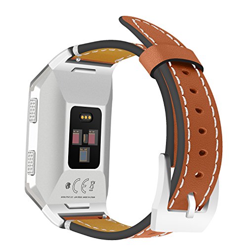 For Fitbit Ionic Band Leather, AISPORTS Fitbit Ionic Leather Band Smart Watch Adjustable Replacement Band with Metal Classic Bracelet Buckle Wrist Band for Fitbit Ionic Fitness Accessories - Brown