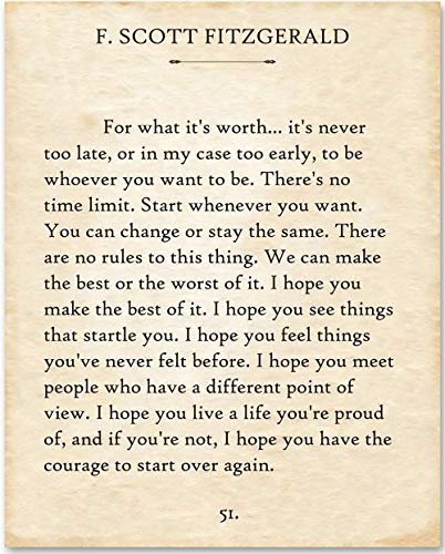For What It's Worth - F. Scott Fitzgerald Quotes Wall Art - 11x14