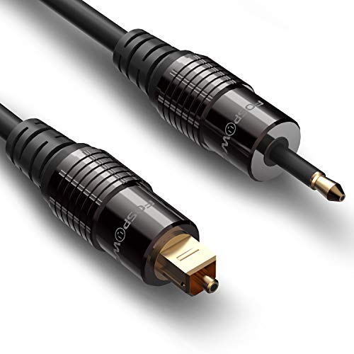 FosPower 24K Gold Plated Toslink to Mini Toslink Digital Optical S/PDIF Audio Cable with Metal Connectors & Strain-Relief PVC Jacket - 6ft