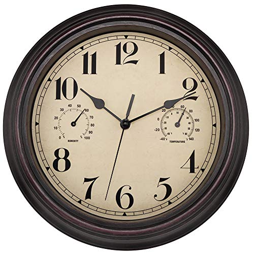 Foxtop Waterproof Wall Clock with Thermometer and Hygrometer