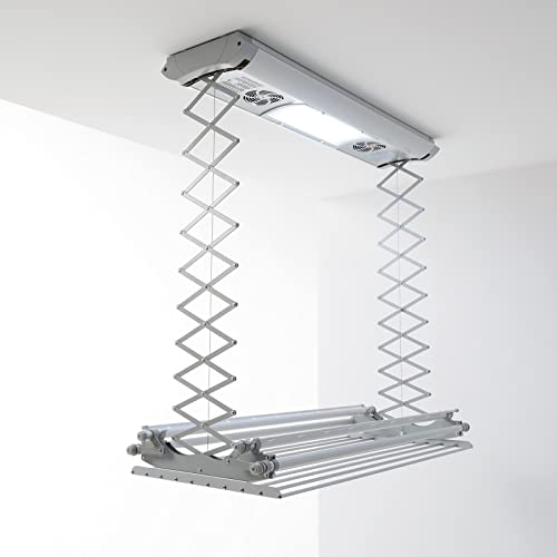 foxydry Air, Wall and Ceiling Clothesline, Electrical Drying Rack, with Remote Control in Aluminium and Steel (Ceiling Mounted, 120)