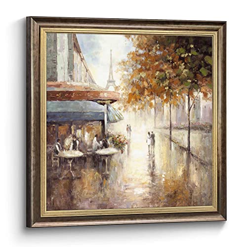 Framed City Wall Art Bedroom: Abstract Living Room Romantic Paris Picture Hand Painted Eiffel Tower Canvas Painting Modern Large Textured Street Scene Print Decor Home Office Cityscape Artwork