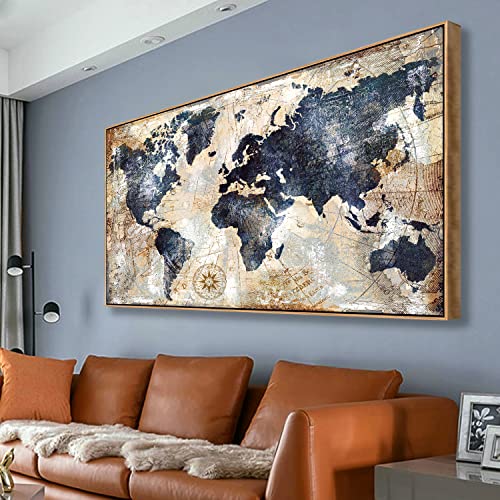 Framed World Map Art for Home and Office Decor