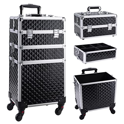 FRENESSA 3-in-1 Rolling Makeup Train Case - Professional Cosmetic Trolley