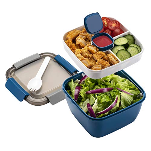 Easylunchboxes - Salad To-Go Containers - Reusable Bowl with Built-in, Leak-Proof Dressing Cup for Salad, Pasta, Cereal, Rice & More - Great for