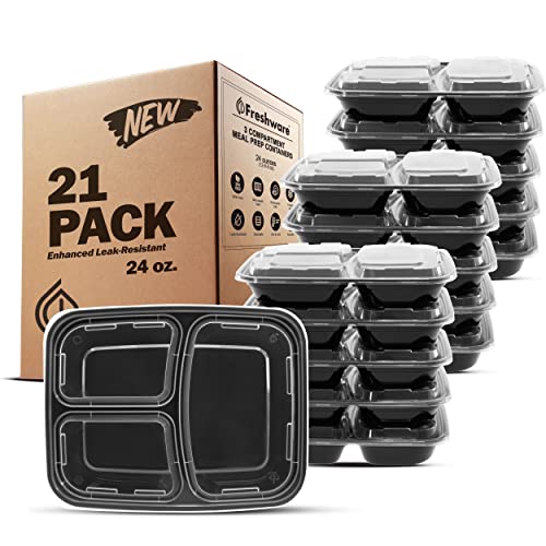 Freshware Meal Prep Containers - 3 Compartment Bento Box